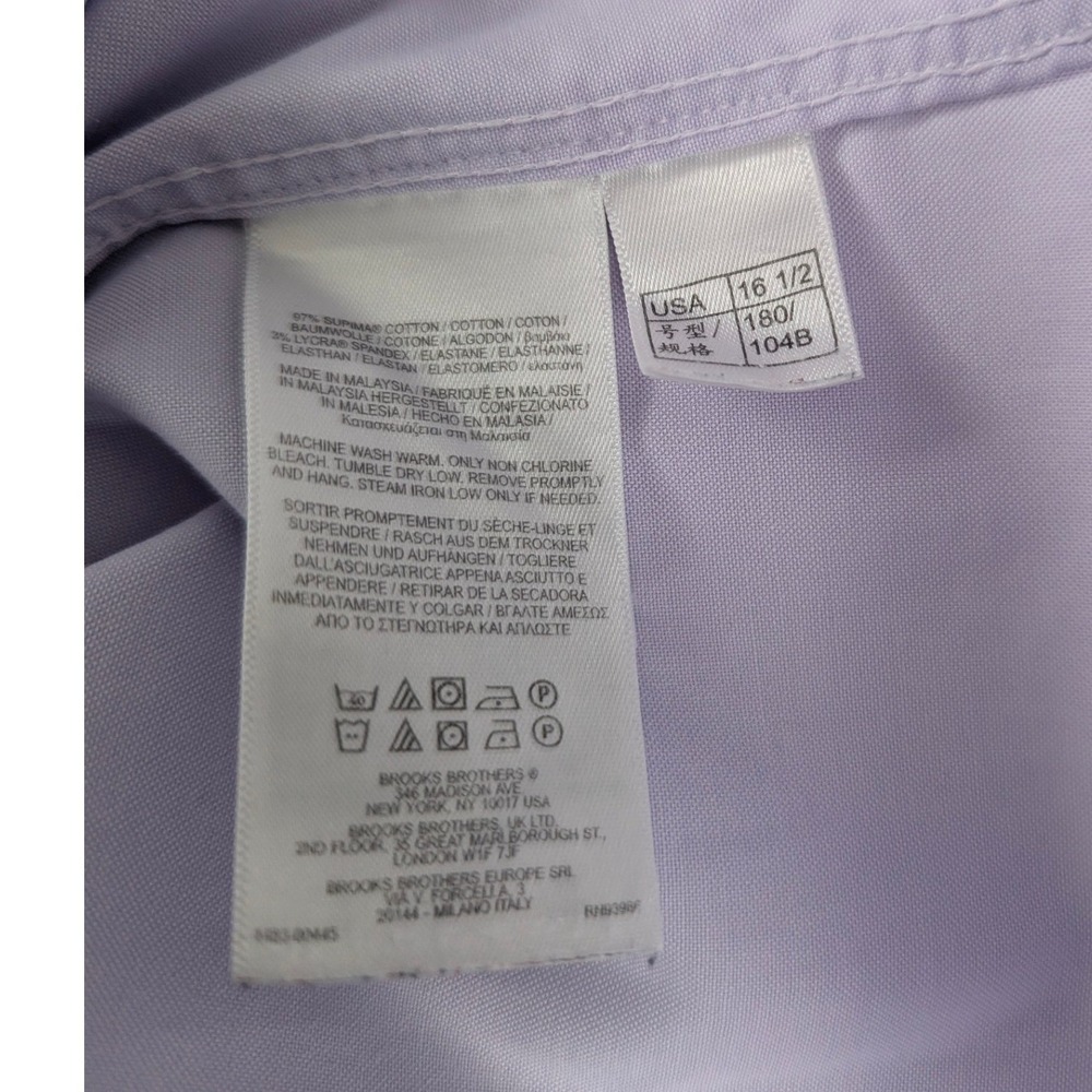 Brooks Bro Regent Fit Mens Lt Purple Button Shirt 16.5/ 33 Stretch Supima Cotton - Picture 10 of 10